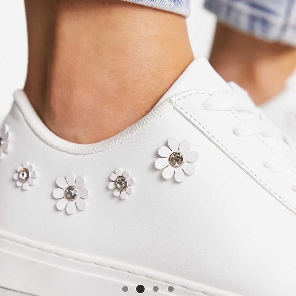 ASOS design white sneakers with flower rhinestone detail